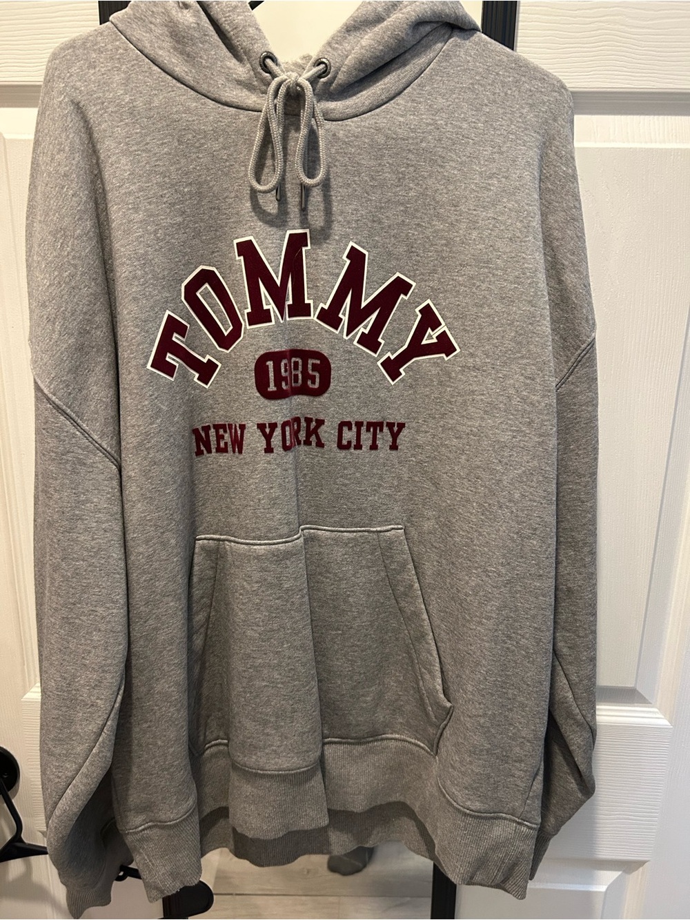 Tommy Hilfiger Gray Hoodie with Maroon 'Tommy 1985 New York City' Logo